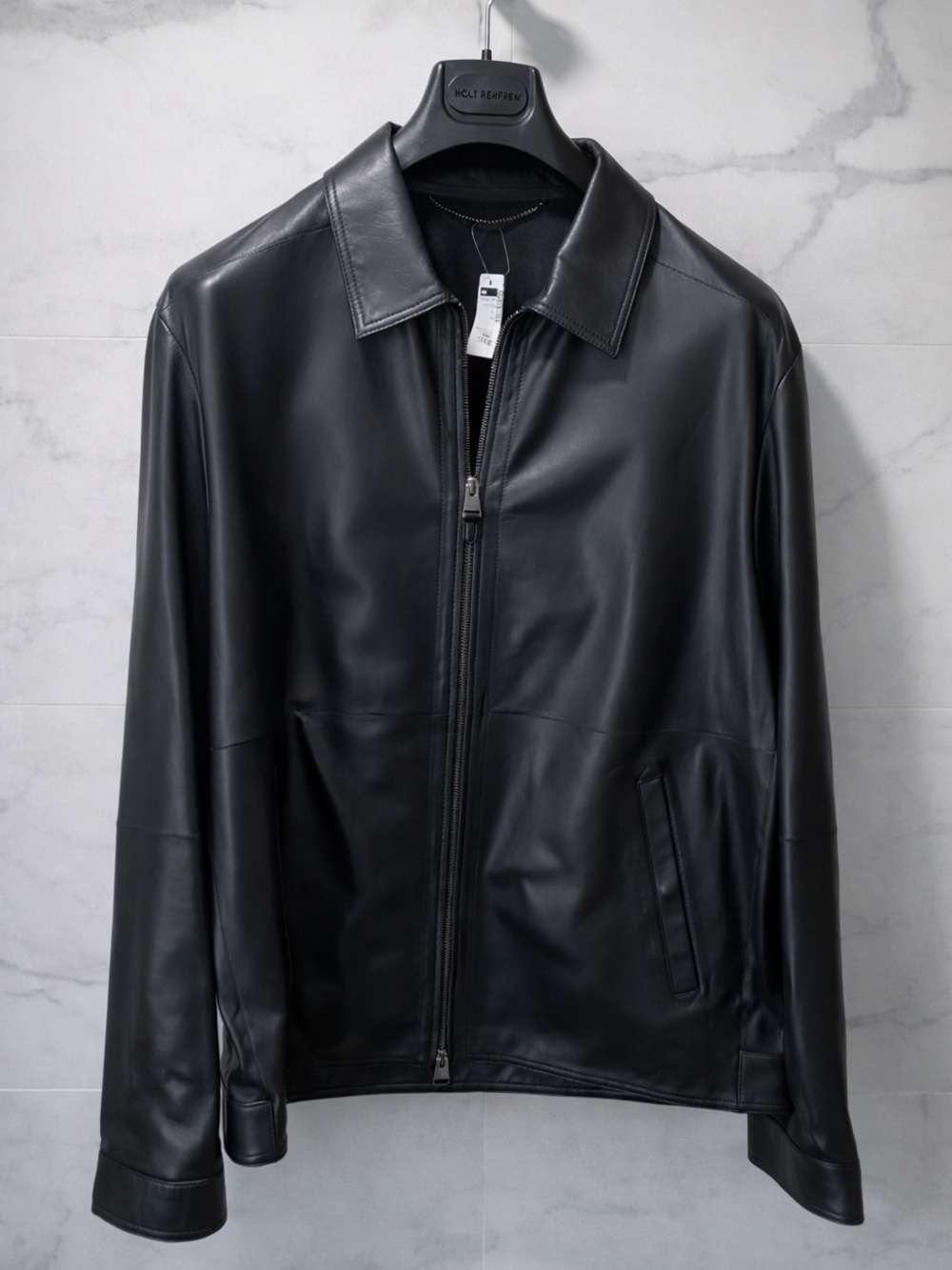 Canali Black Leather Jacket NWT Made in Italy 40R